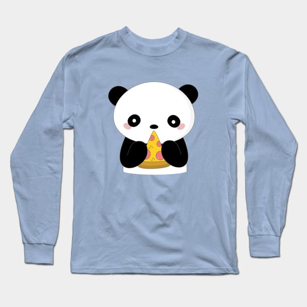 Kawaii Panda Loves Pizza T-Shirt Long Sleeve T-Shirt by happinessinatee